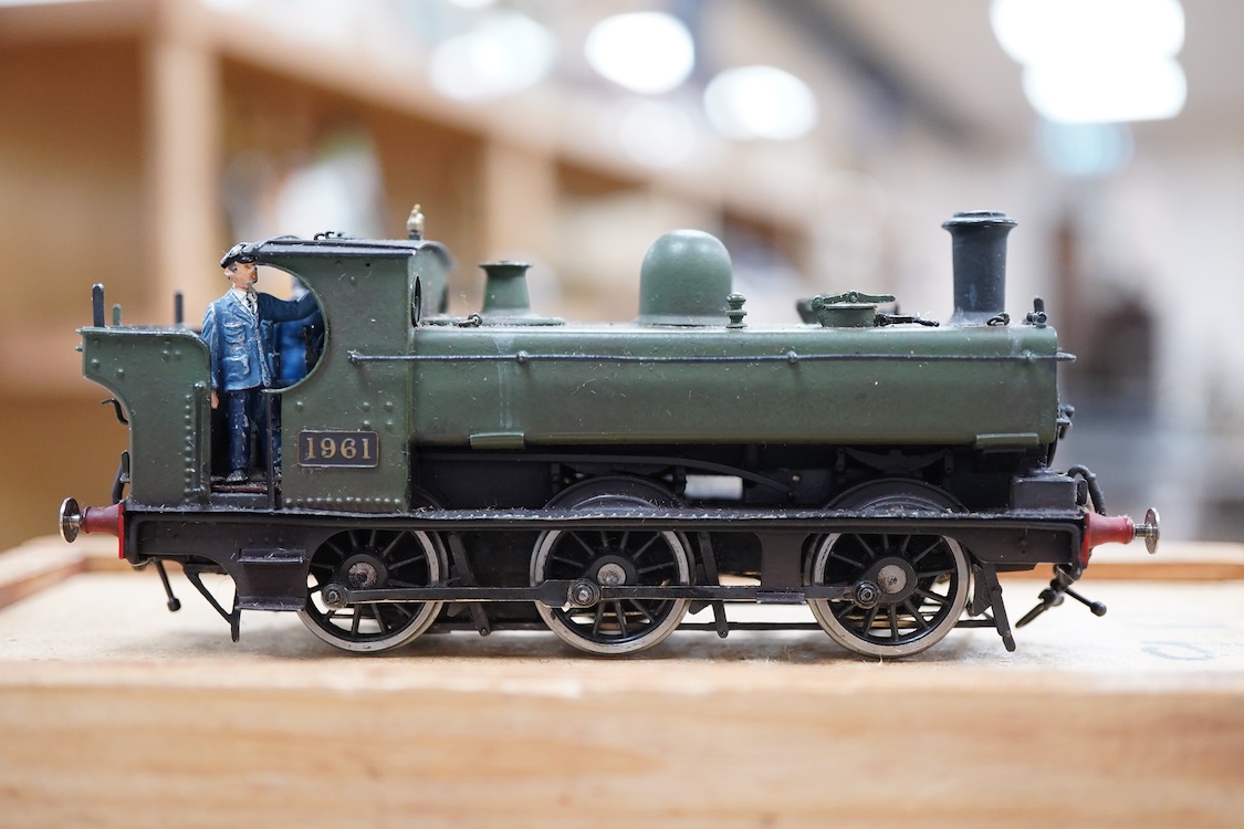 Two EM gauge scratch built model railway GWR locomotives by John Worsley, an 0-6-0PT, 1961, and an 0-6-0ST, 2007, both detailed models with opening smoke box doors showing the details of the blast pipe and boiler tube en